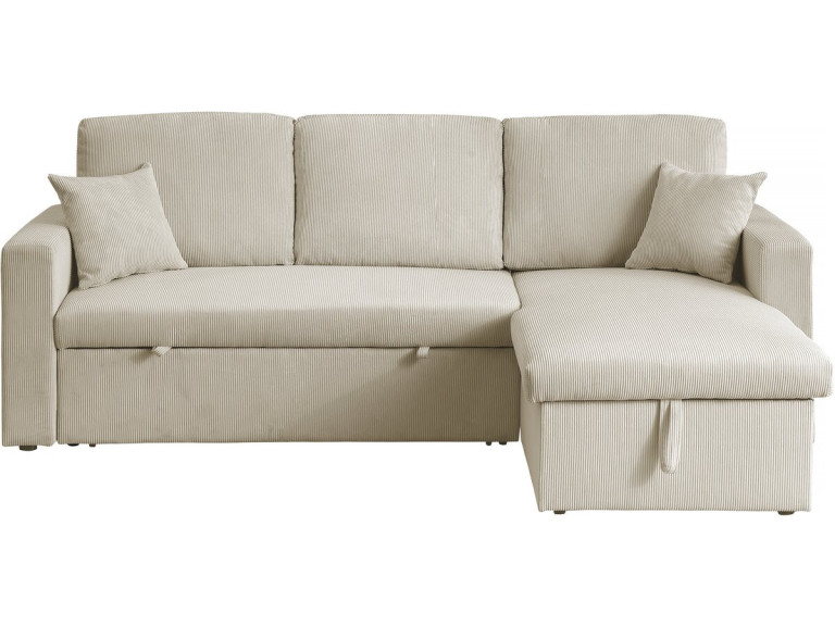 Ecksofa mit Schlaffunktion aus Cord „Alain“ - 3-Sitzer - Beige