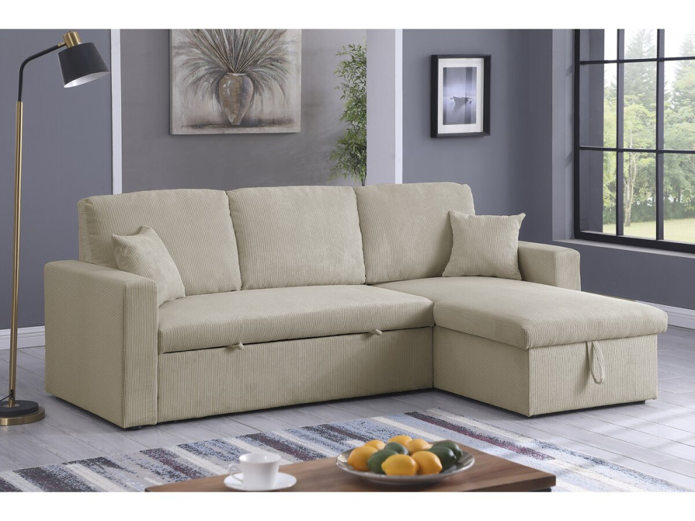 Ecksofa mit Schlaffunktion aus Cord „Alain“ - 3-Sitzer - Beige
