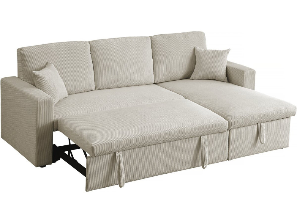 Ecksofa mit Schlaffunktion aus Cord „Alain“ - 3-Sitzer - Beige
