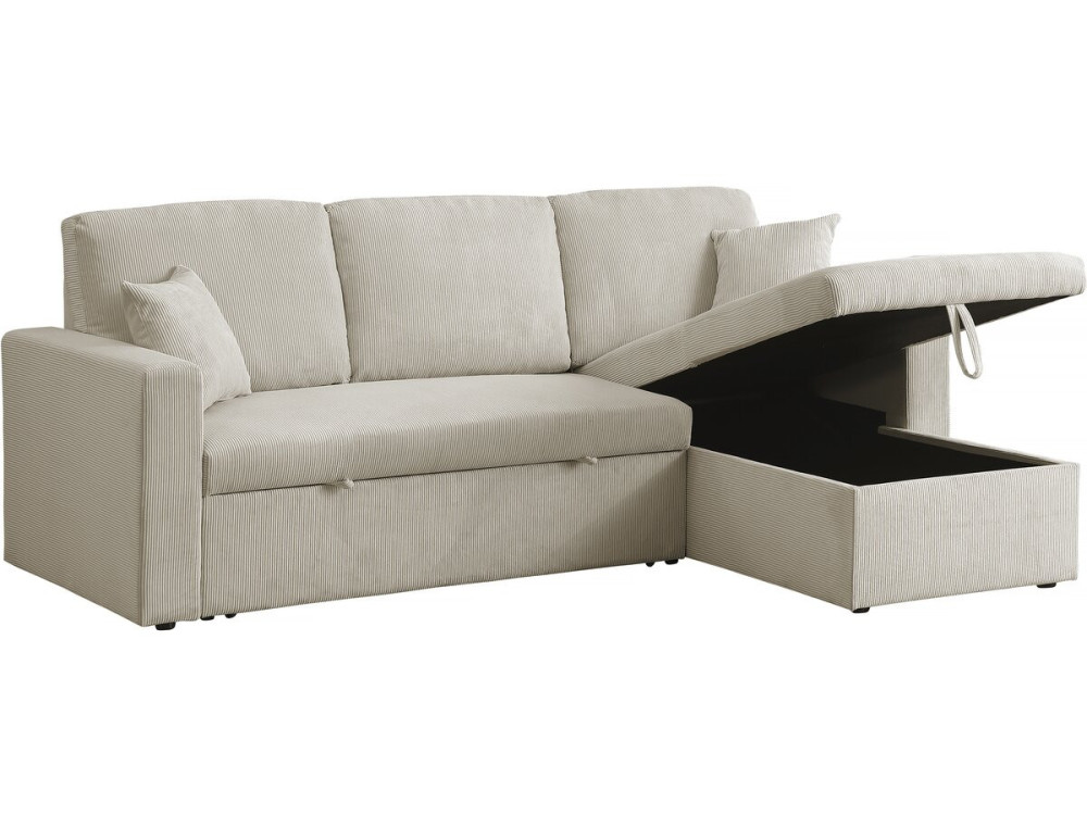 Ecksofa mit Schlaffunktion aus Cord „Alain“ - 3-Sitzer - Beige