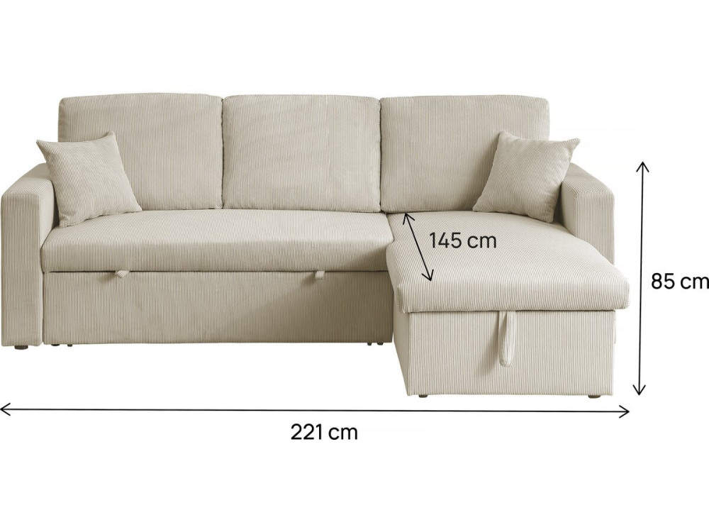Ecksofa mit Schlaffunktion aus Cord „Alain“ - 3-Sitzer - Beige