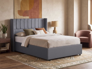 Lit double en tissu avec coffre "Saint-Moritz" - 140 x 190 cm - Gris 2