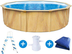 Runder Pool aus Stahl in Holzoptik "Punta cana" - Ø 3,6 x 1,20 m