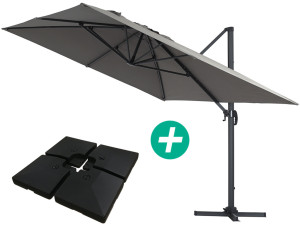 Ampelschirm aus Alu "Sun 4" - Rechteckig - 3 x 4 m - Grau - Platten zur Beschwerung inbegriffen