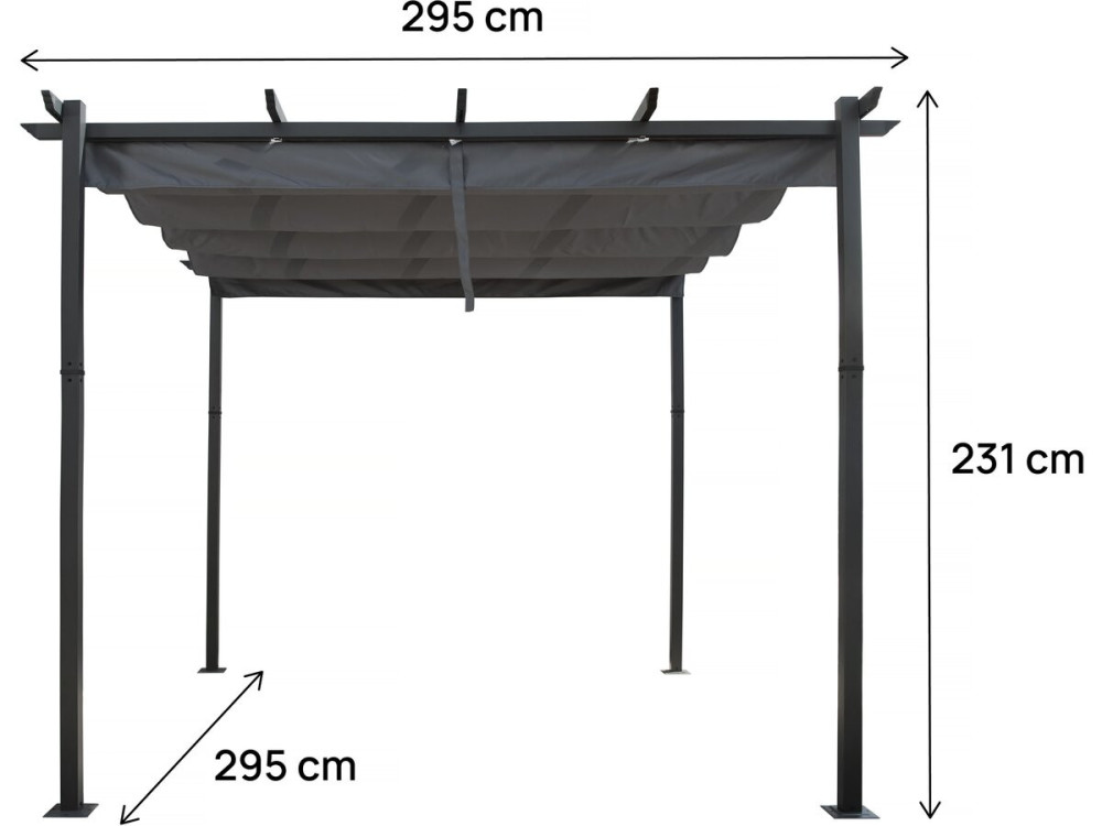 Aluminiumpergola mit ausziehbarem Dach - 3 x 4 m - Grau