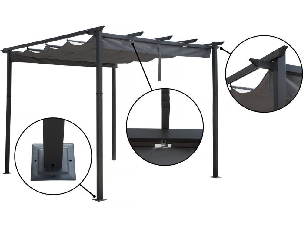 Aluminiumpergola mit ausziehbarem Dach - 3 x 4 m - Grau