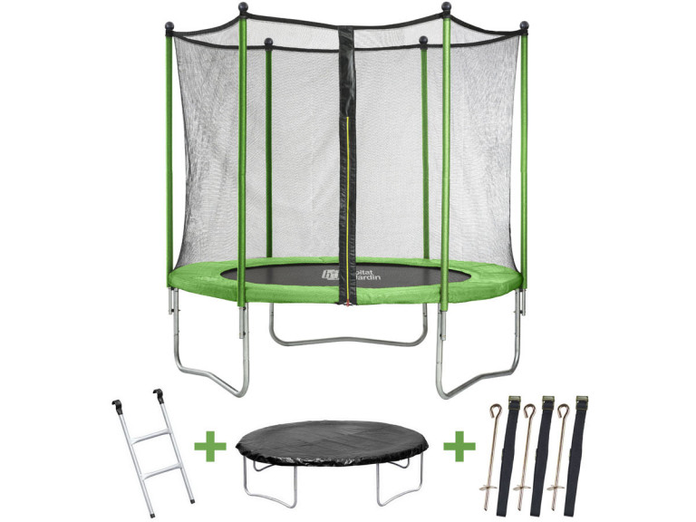 Trampolin "Yoopi" - Ø 1,8 m - mit Netz + Leiter + Abdeckung + Befestigungsset