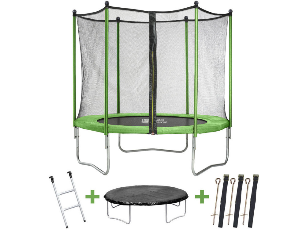 Trampolin "Yoopi" - Ø 1,8 m - mit Netz + Leiter + Abdeckung + Befestigungsset