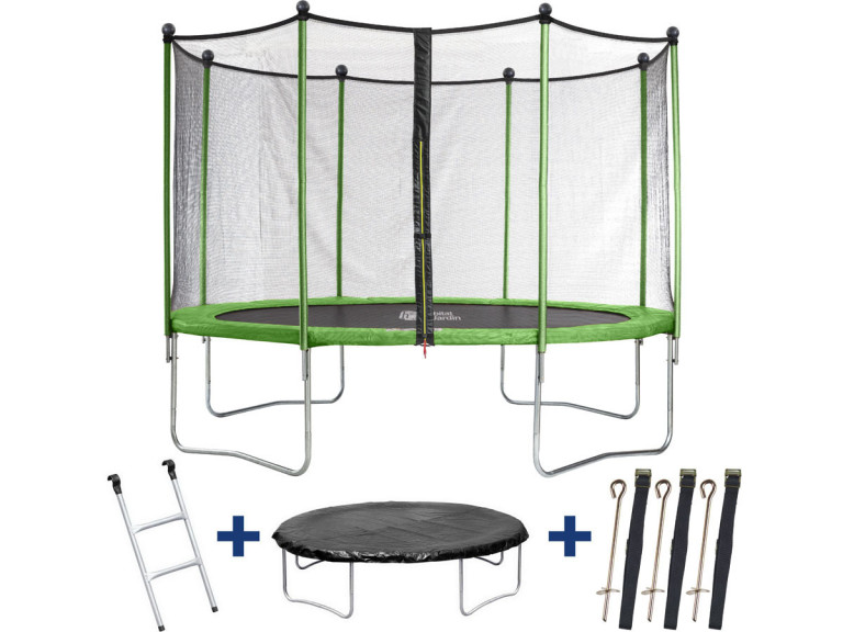 Trampolin "Yoopi" - Ø 4,25 m - mit Netz + Leiter + Abdeckung + Befestigungsset