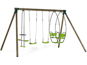 Holzschaukel "Nelio" - Mit 2 Schaukeln, 1 Wippe für 2 Kinder und Baby-Schaukel.