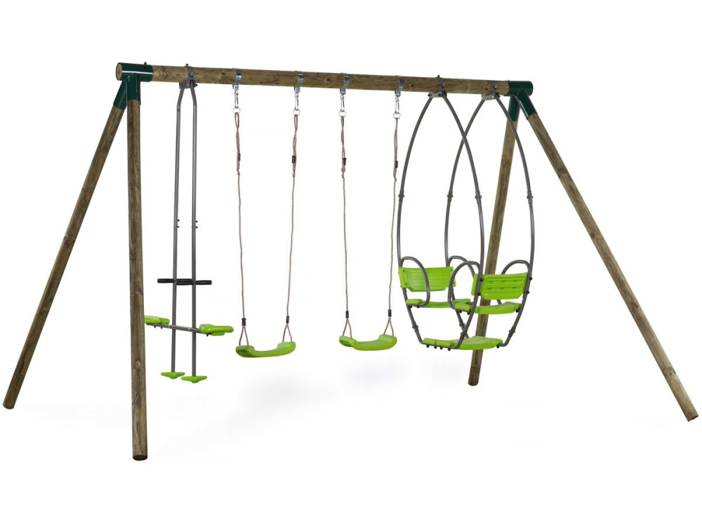 Holzschaukel "Nelio" - Mit 2 Schaukeln, 1 Wippe für 2 Kinder und Baby-Schaukel.