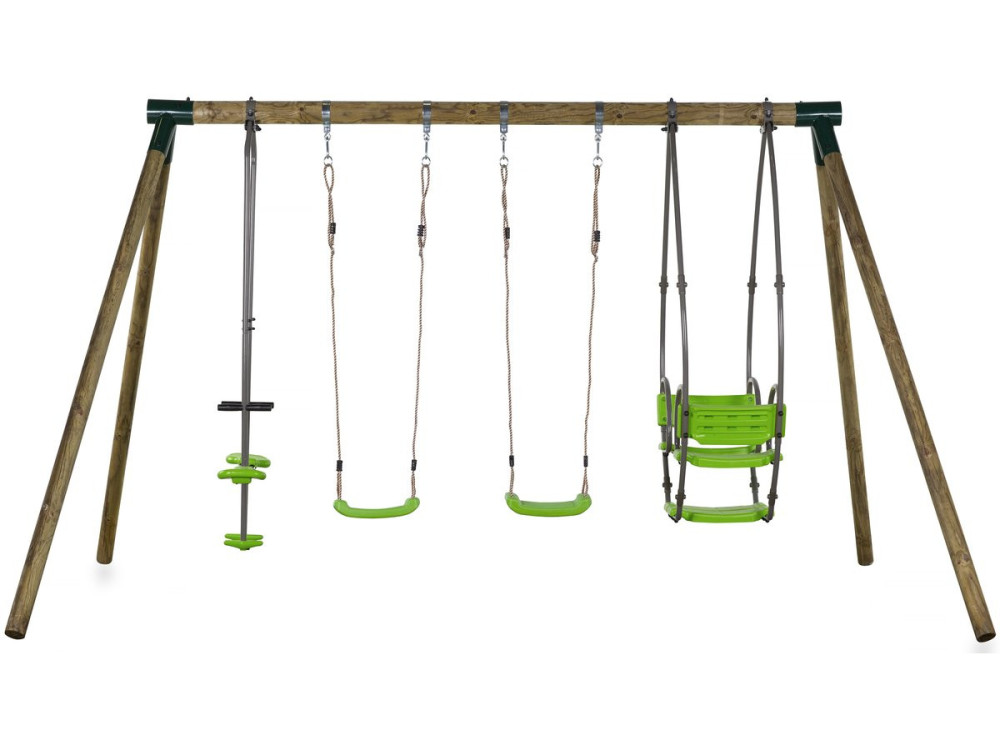 Holzschaukel "Nelio" - Mit 2 Schaukeln, 1 Wippe für 2 Kinder und Baby-Schaukel.