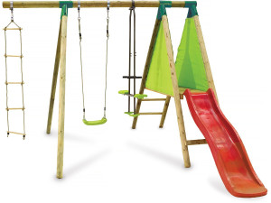Holzschaukel "Kida" - Mit 1 Rutsche - 1 Schaukel - 1 Wippe - 1 Kletterseil