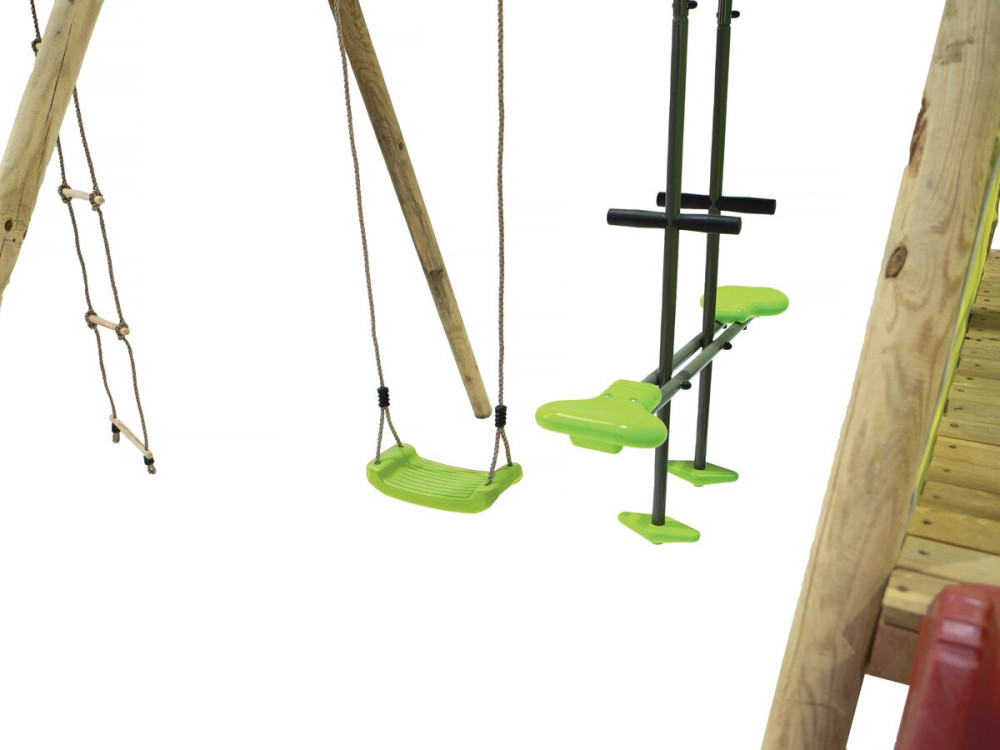 Holzschaukel "Kida" - Mit 1 Rutsche - 1 Schaukel - 1 Wippe - 1 Kletterseil