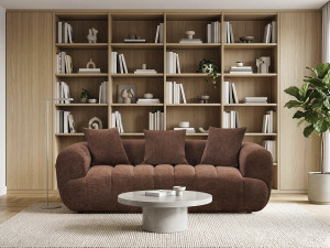 Gerades Sofa im Bubble-Stil aus strukturiertem Stoff „La Fayette“ – 3-Sitzer – Braun 2