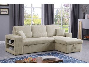 Ecksofa reversibel aus Cord mit Schlaffunktion "Axel" - 3-Sitzer - Beige 2