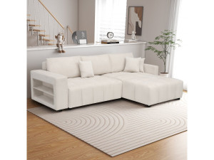 Ecksofa mit Schlaffunktion aus Chenille-Stoff 3-Sitzer - "Trocadero" - Creme 2