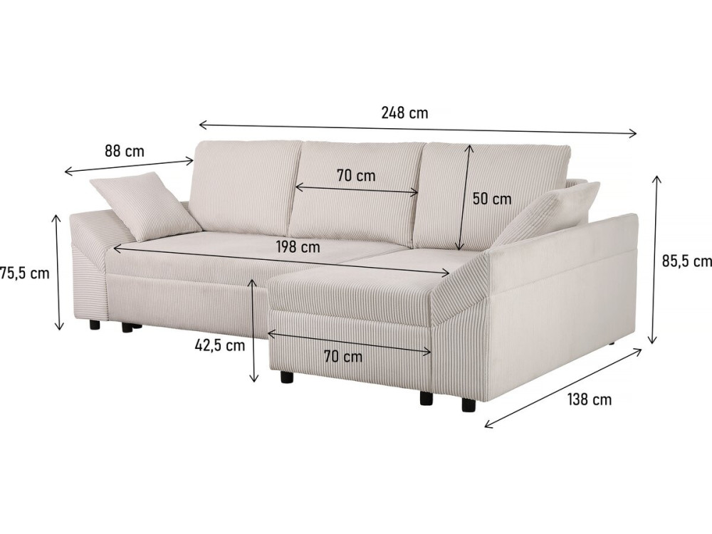 Ecksofa aus Cord "Vaugirard II" - 3-Sitzer - Beige