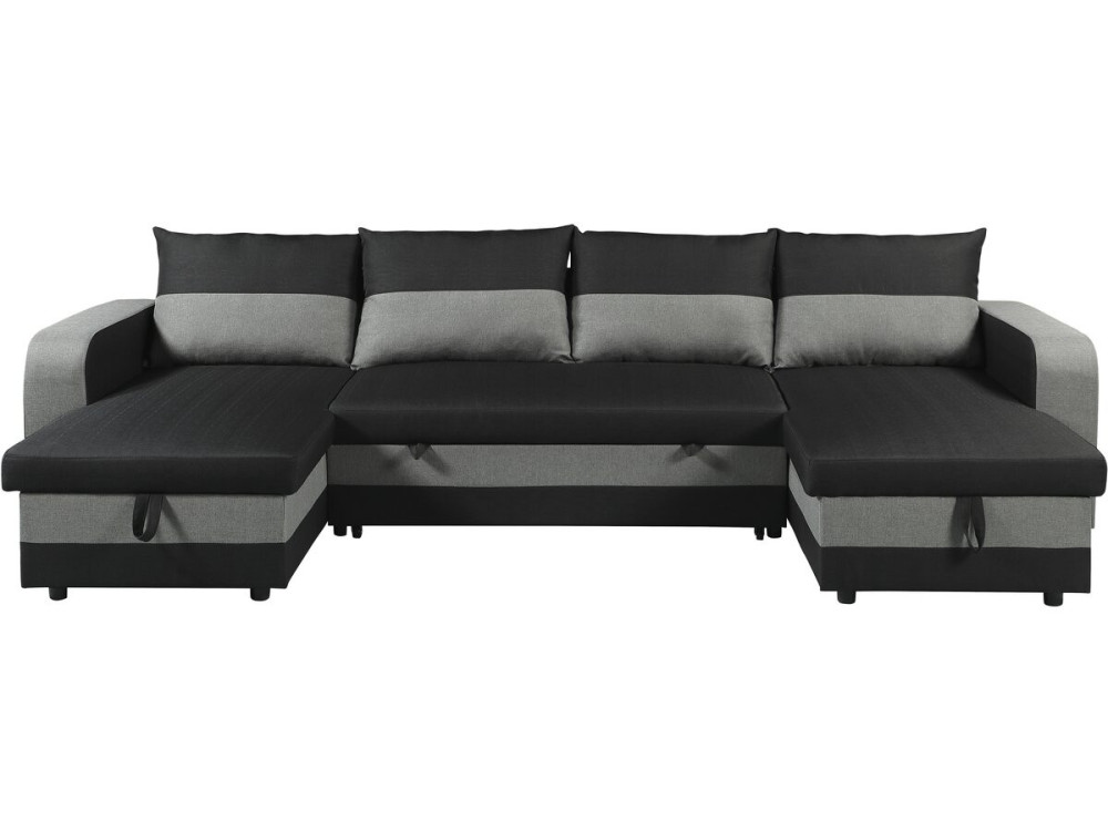 Panorama-Ecksofa mit Stoffbezug "Victor" - 4-Sitzer - Schwarz
