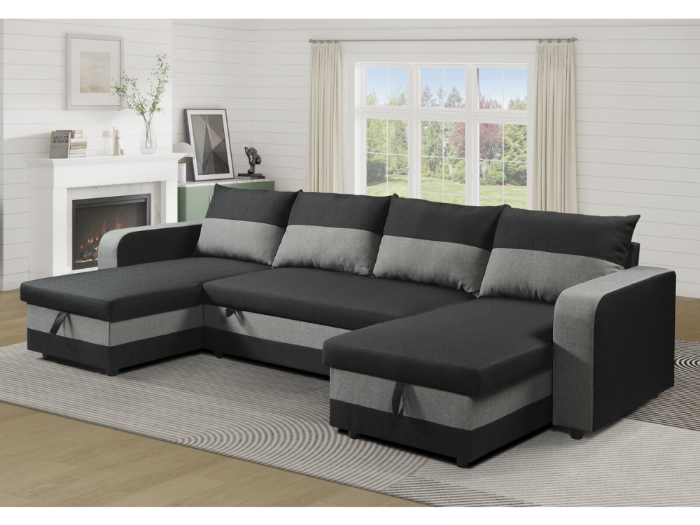 Panorama-Ecksofa mit Stoffbezug "Victor" - 4-Sitzer - Schwarz