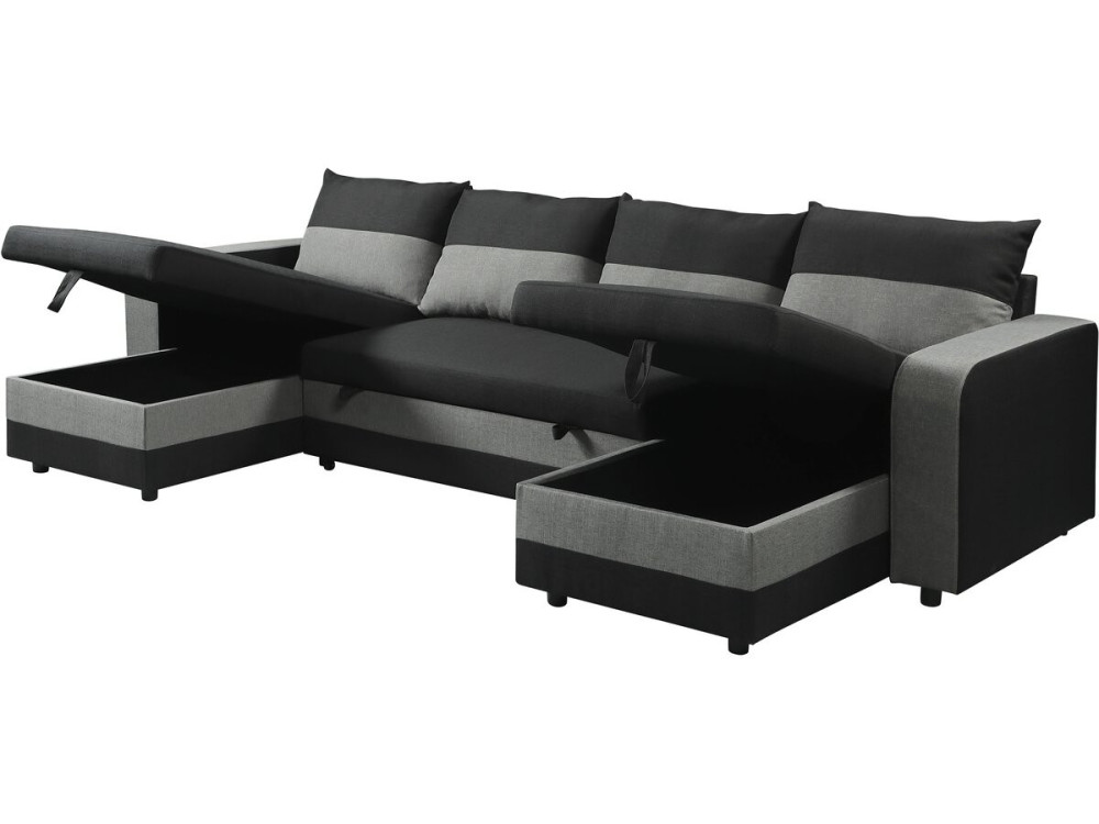 Panorama-Ecksofa mit Stoffbezug "Victor" - 4-Sitzer - Schwarz