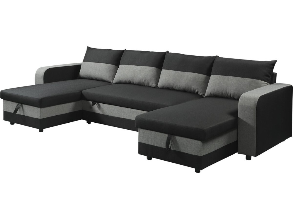 Panorama-Ecksofa mit Stoffbezug "Victor" - 4-Sitzer - Schwarz