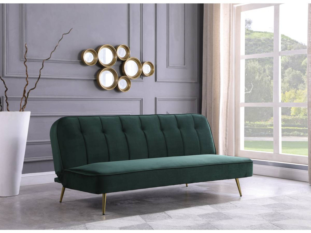 Schlafsofa aus Samt "James" - 180 x  83 x 75 cm - 3-Sitzer - Dunkelgrün