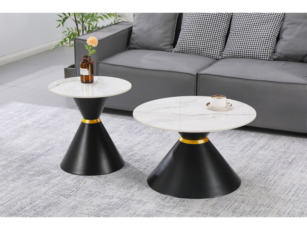 2er-Set Keramik-Couchtische "Lune" - 70 x 70 x 42 cm - Grau/Weiß