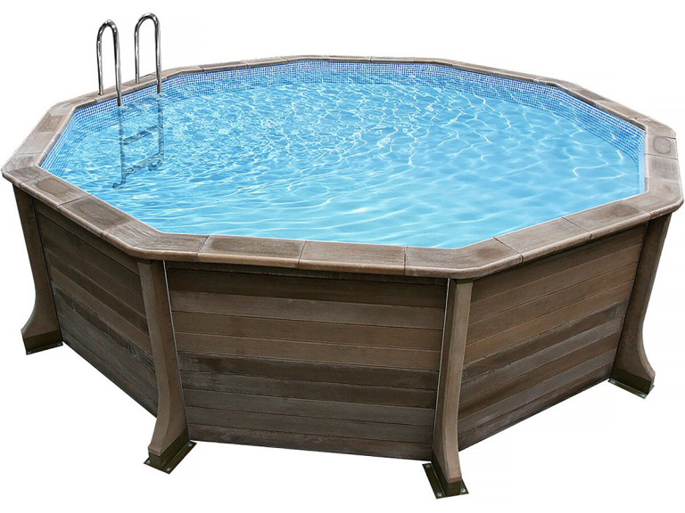 Betonpool in Holzoptik im Bausatz Zehnkant - 4.95 x 1.28 m