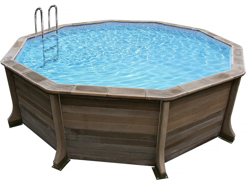 Betonpool in Holzoptik im Bausatz Zehnkant - 4.95 x 1.28 m