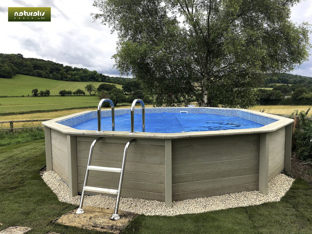 Betonpool in Holzoptik im Bausatz Zehnkant - 4.95 x 1.28 m